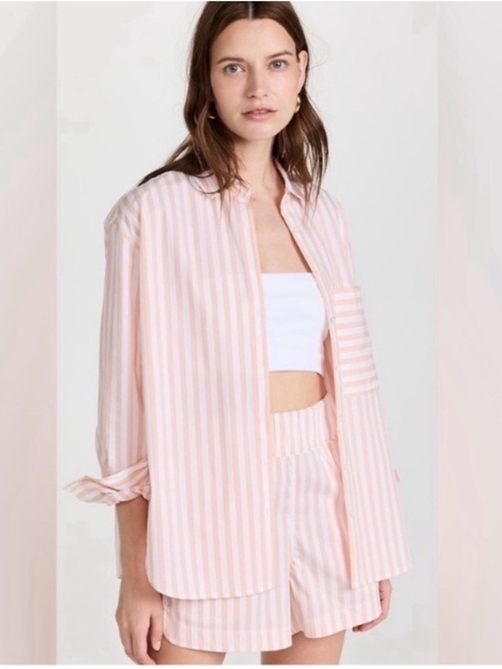 AYR Tops - AYR The Deep End Oversized Shirt Peach Stripe Button Down Size MD
